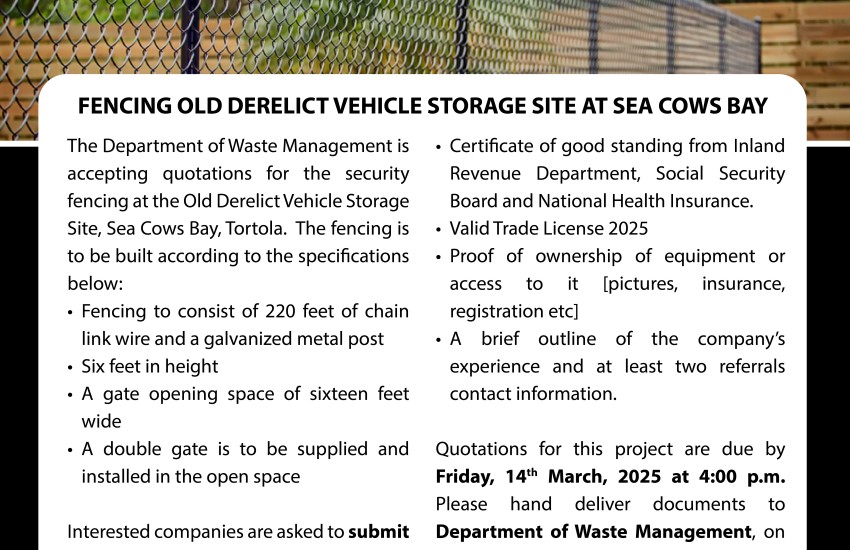 request for proposal-fencing old derelict vehicles storage site at sea cows bay
