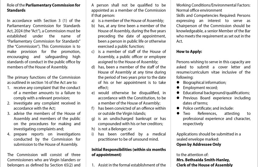Vacancy Notice - Chairperson for the Commission for Standards 2