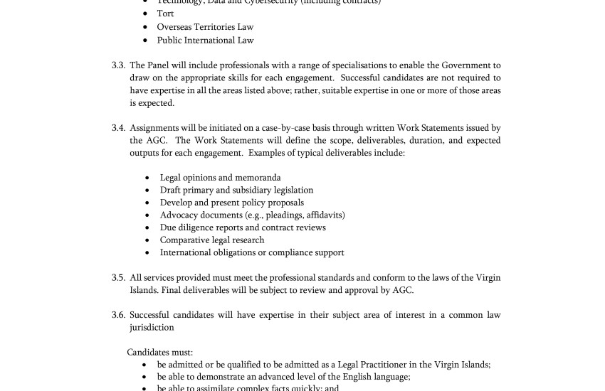Legal Services Panel for the Government of the Virgin Islands 3