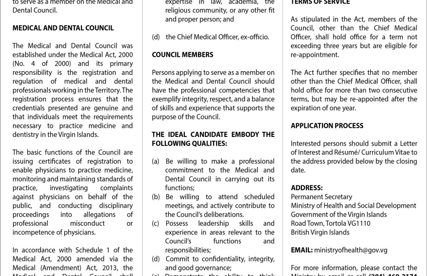 Vacancy Notice: Medical and Dental Council 2