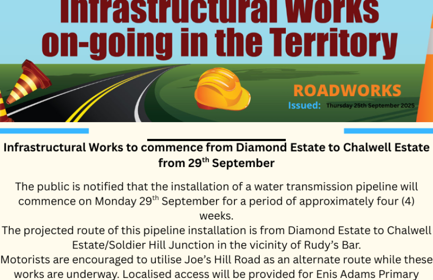Graphic for Infrastructural Works to commence from Diamond Estate to Chalwell Estate from 29th September