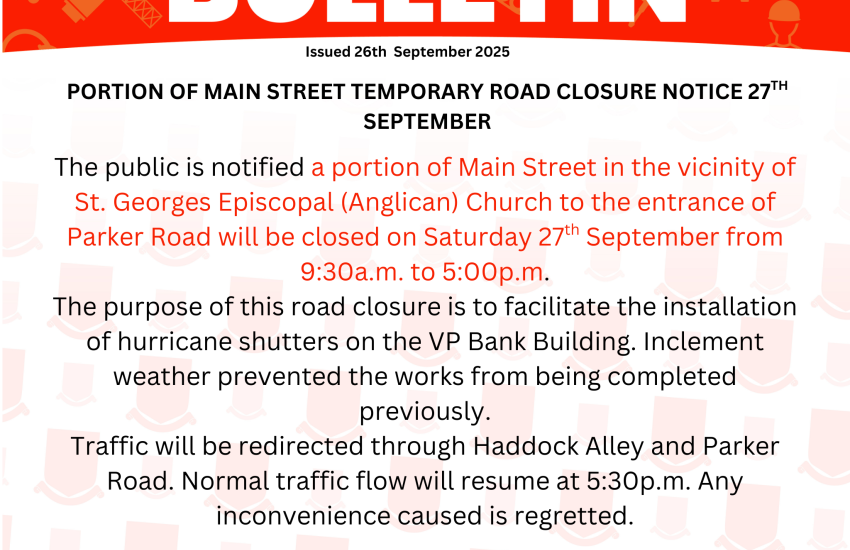 Portion of Main Street Temporary Road Closure Notice 27th September