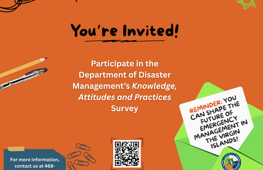 A desk-themed illustration inviting persons to participate in the DDM's knowledge, attitudes and practices survey launching October 30