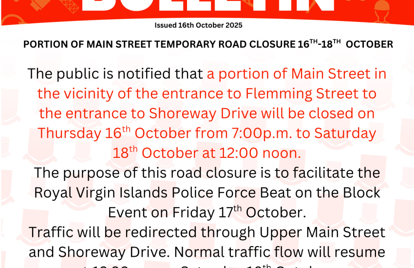 Portion of Main Street Temporary Road Closure 16th-18th October