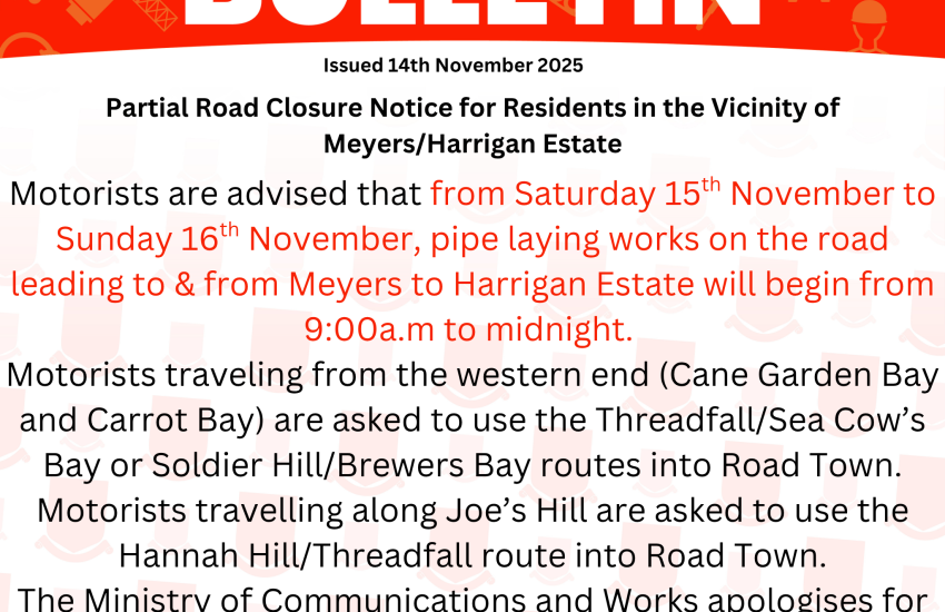 Partial Road Closure Notice for Residents in the Vicinity of Meyers/Harrigan Estate