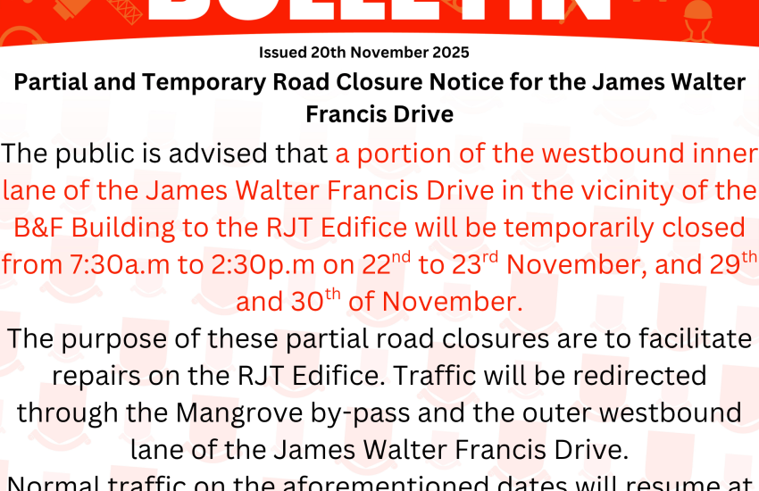 Partial and Temporary Road Closure Notice for the James Walter Francis Drive