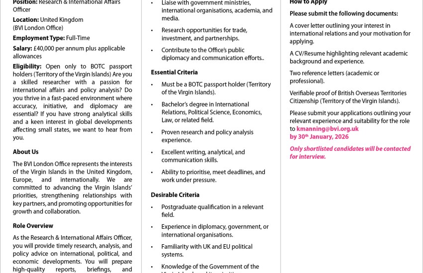 Research and International Affairs Officer - BVI London Office
