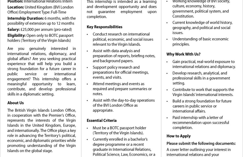 International Relations Intern - BVI London Office