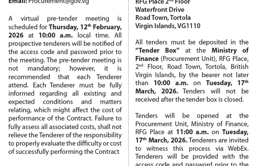  The VI Government invites tenders for the execution of road rehabilitation works