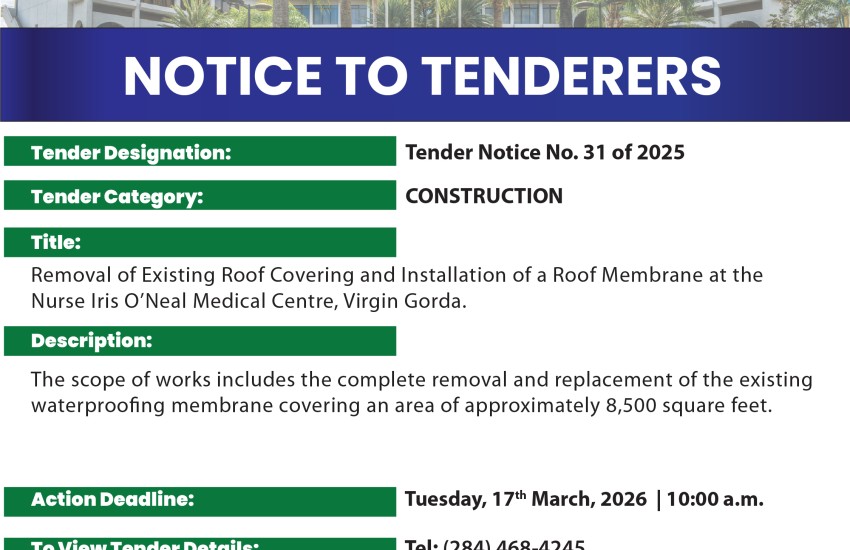 VI Government Seeks Qualified Professionals to Remove and Install Roof for Medical Centre in VG.