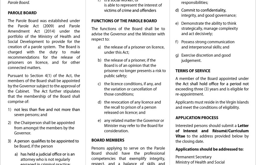 Vacancy Notice Parole Board Full Page