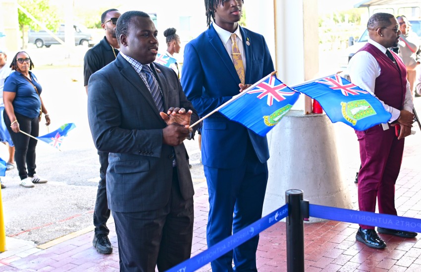 Premier for a Week Honourable Roman Nibbs Alberto and Deputy Premier for a Week Rudell Stoute Welcoming CARIFTA53 Participants
