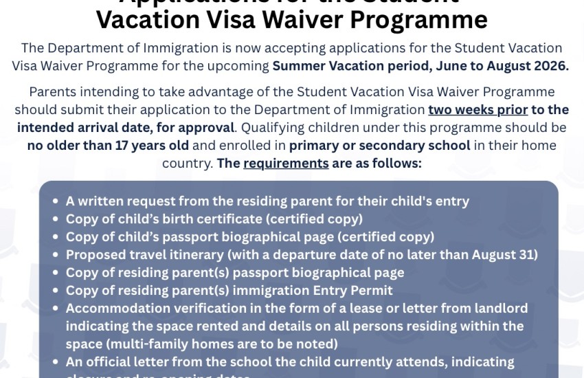 Applications for the Student Vacation Visa Waiver Programme 
