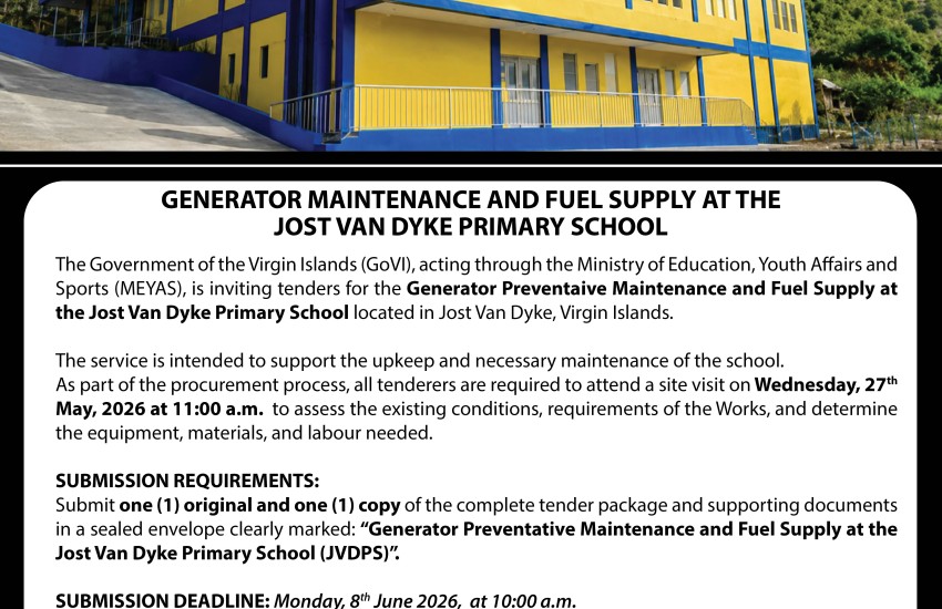 Generator Preventative Maintenance and Fuel Supply at the Jost Van Dyke Primary School (JVDPS)