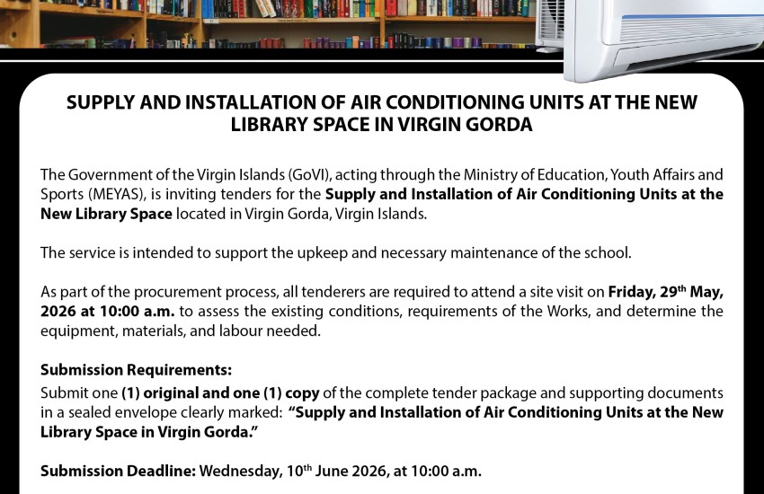 Supply and Installation of Air Conditioning Units At The New Library Space in Virgin Gorda Tender