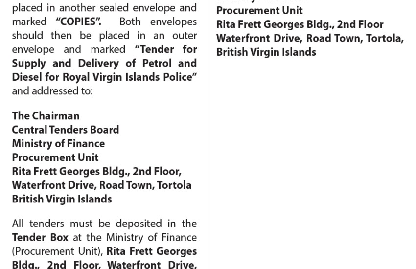  VI Government Invites Tenders for the Supply and Delivery of Petrol for the RVIP