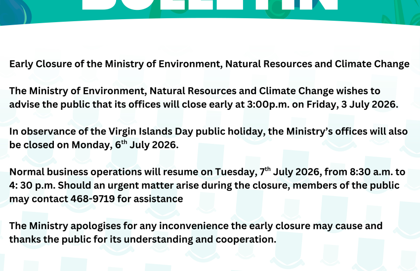 Early Closure of the Ministry of Environment, Natural Resources and Climate Change 