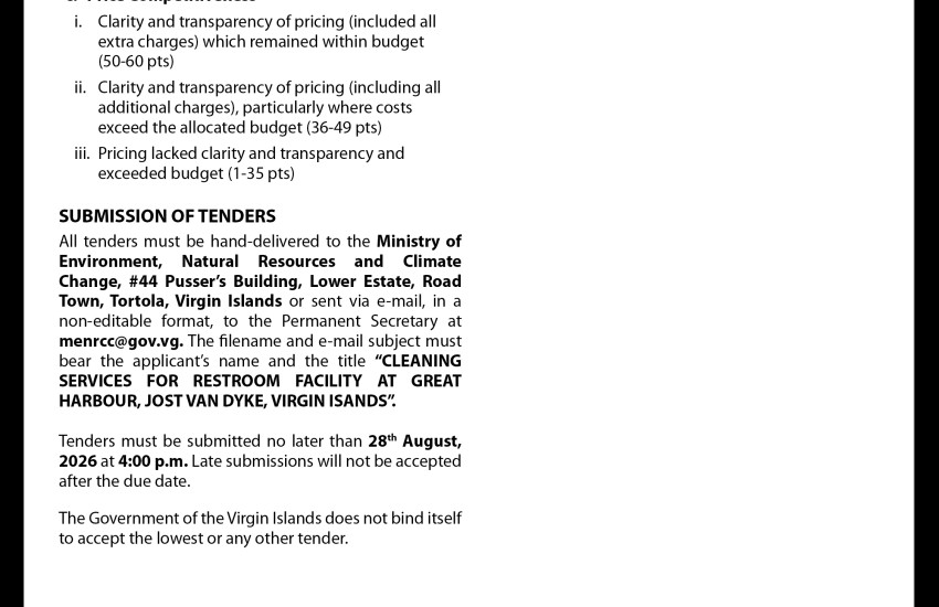  VI Government Seeks Cleaning Services for Restroom in Great Harbor