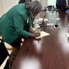 Acting Minister for Education, Youth Affairs and Sports, Honourable Luce Hodge-Smith, is pictured following her first Cabinet Meeting with Acting Governor Rosalie Adams, Premier and Minister of Finance, Honourable Dr. Natalio D. Wheatley, Minister for Health and Social Development, Honourable Vincent O. Wheatley, Attorney General, Honourable Dawn J. Smith, and Cabinet Secretary, Ms. Sandra Ward.