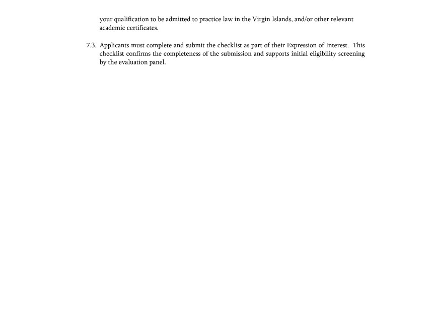 Legal Services Panel for the Government of the Virgin Islands 7
