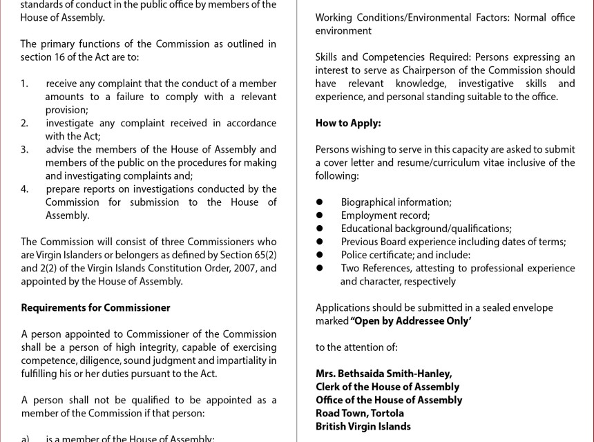Vacancy Notice - Commissioner Of The Parliamentary Commission For Standards 3