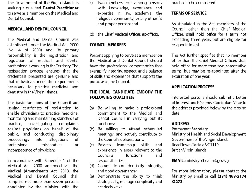 Vacancy Notice: Medical and Dental Council 2