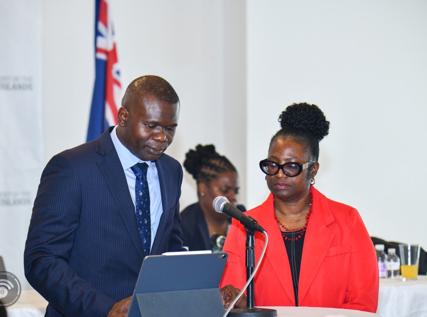 Hon. Rymer and PS Smith-Maduro Delivering Mid-Year Retreat Update