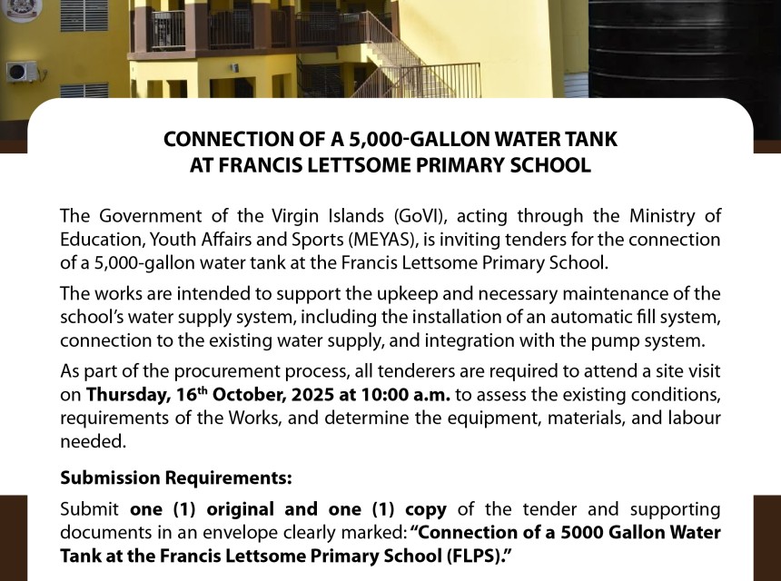 Connection of 5,000-Gallon Water Tank at Francis Lettsome Primary School