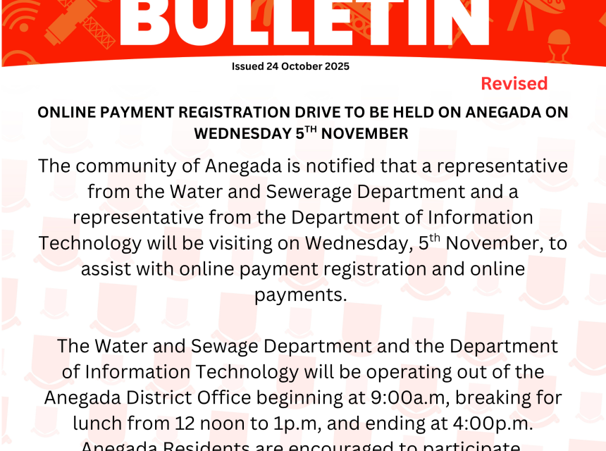 Online Payment Registration Drive to be held on Anegada on Wednesday 5th November 