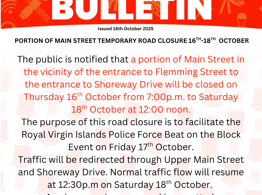 Portion of Main Street Temporary Road Closure 16th-18th October