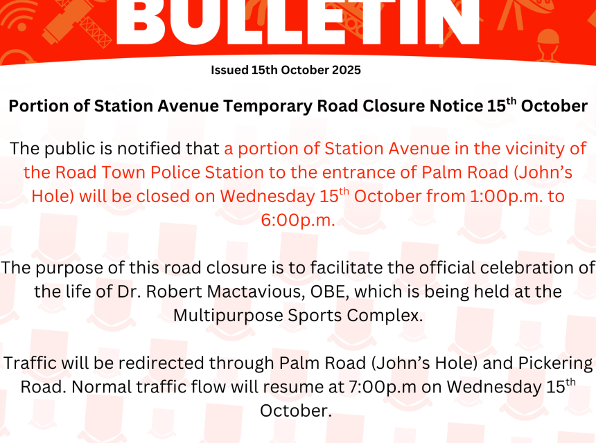 Portion of Station Avenue Temporary Road Closure Notice 15th October