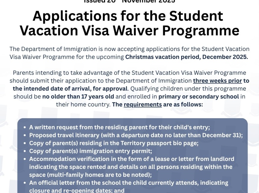 Bulletin - Applications for the Student Vacation Visa Waiver Programme
