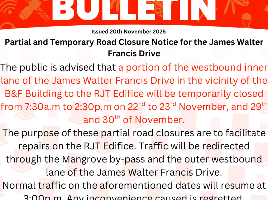 Partial and Temporary Road Closure Notice for the James Walter Francis Drive