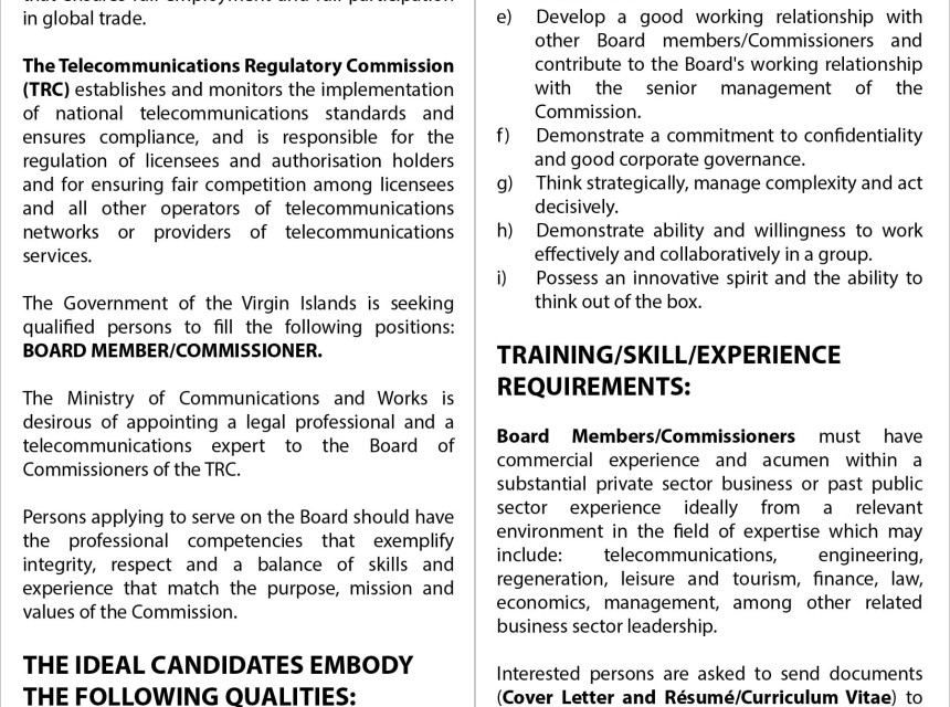 Telecommunications Regulatory Commission (TRC) Board Seeks Members/Commissioners2