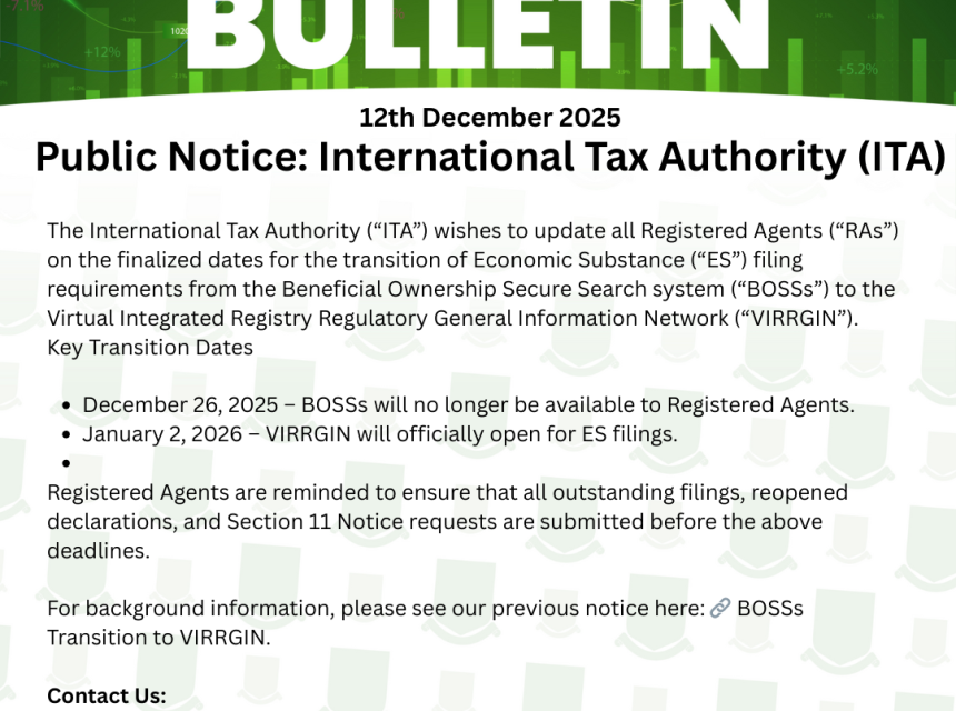 Transition of Economic Substance Filings from BOSSs to VIRRGIN