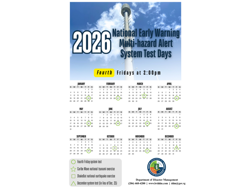 2026 Calendar of Tests of the National Early Warning Multi-hazard Alert System