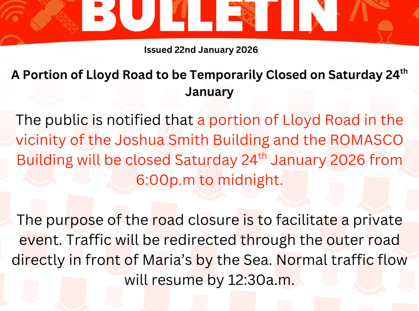 A Portion of Lloyd Road to be Temporarily Closed on Saturday 24th January
