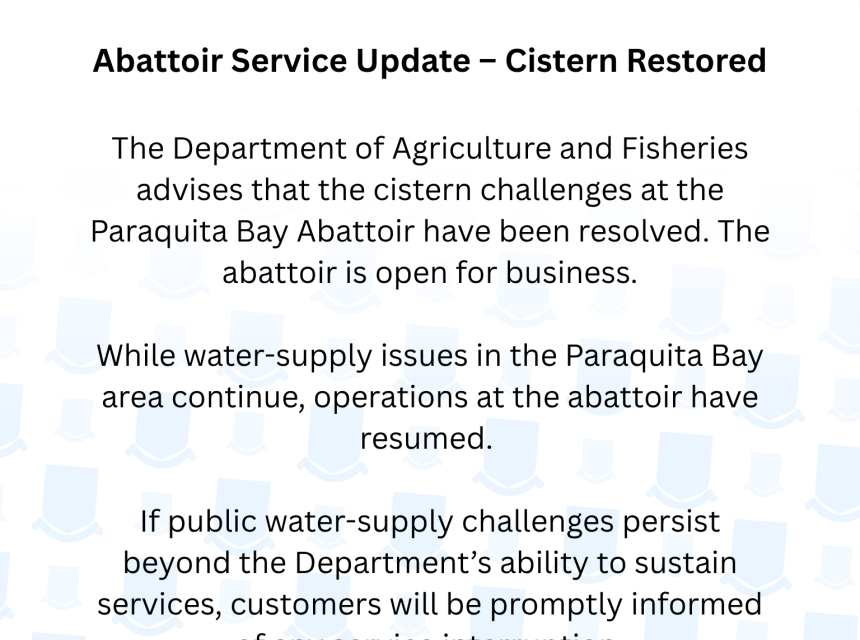 Abattoir Service Update – Cistern Restored